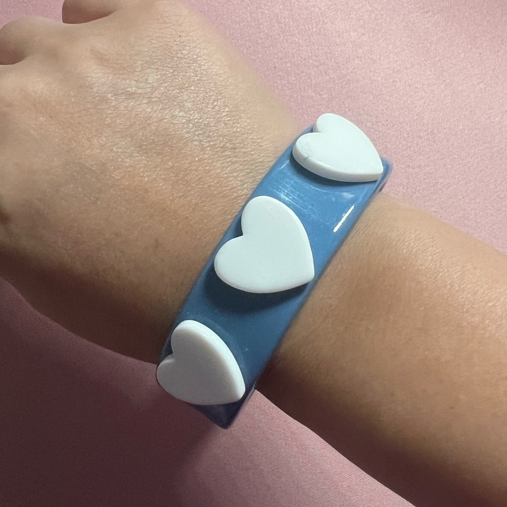 Blue Bracelet with White Heart Accents